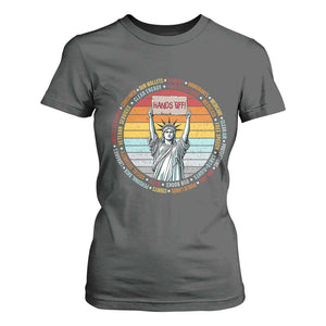 Statue of Liberty Hands Off Protest T Shirt For Women Resist Resistance TS10 Dark Heather Print Your Wear
