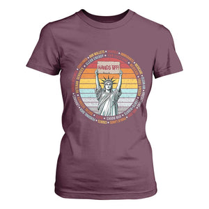 Statue of Liberty Hands Off Protest T Shirt For Women Resist Resistance TS10 Maroon Print Your Wear