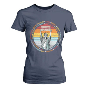 Statue of Liberty Hands Off Protest T Shirt For Women Resist Resistance TS10 Navy Print Your Wear