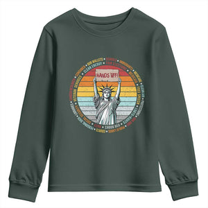 Statue of Liberty Hands Off Protest Youth Sweatshirt Resist Resistance TS10 Dark Forest Green Print Your Wear