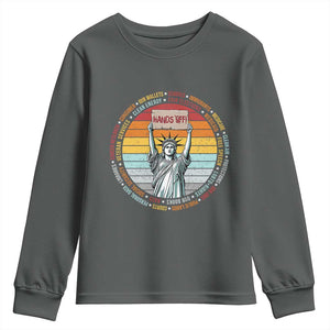 Statue of Liberty Hands Off Protest Youth Sweatshirt Resist Resistance TS10 Dark Heather Print Your Wear
