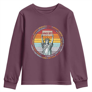 Statue of Liberty Hands Off Protest Youth Sweatshirt Resist Resistance TS10 Maroon Print Your Wear