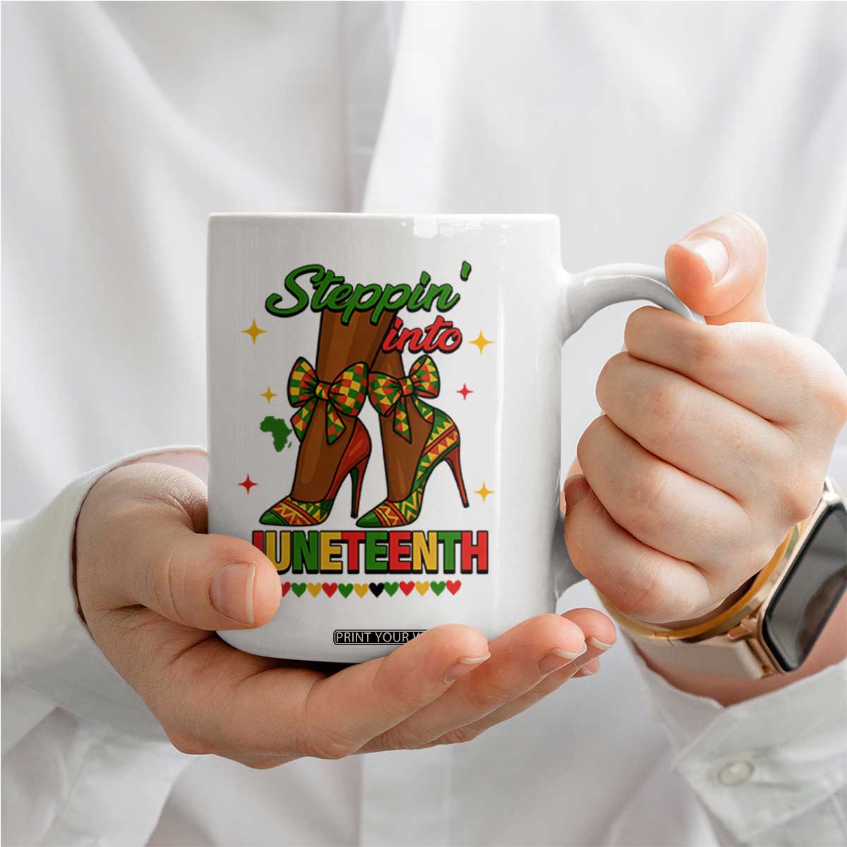 Stepping Into Juneteenth Coffee Mug Afro Diva High with African Pride TS02 Print Your Wear