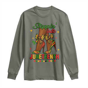 Stepping Into Juneteenth Long Sleeve Shirt Afro Diva High with African Pride TS02 Military Green Print Your Wear