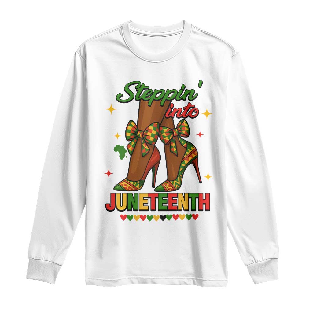 Stepping Into Juneteenth Long Sleeve Shirt Afro Diva High with African Pride TS02 White Print Your Wear