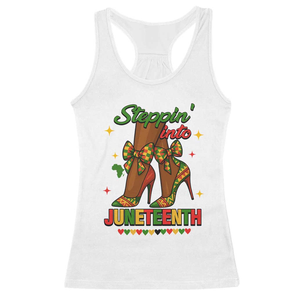 Stepping Into Juneteenth Racerback Tank Top Afro Diva High with African Pride TS02 White Print Your Wear