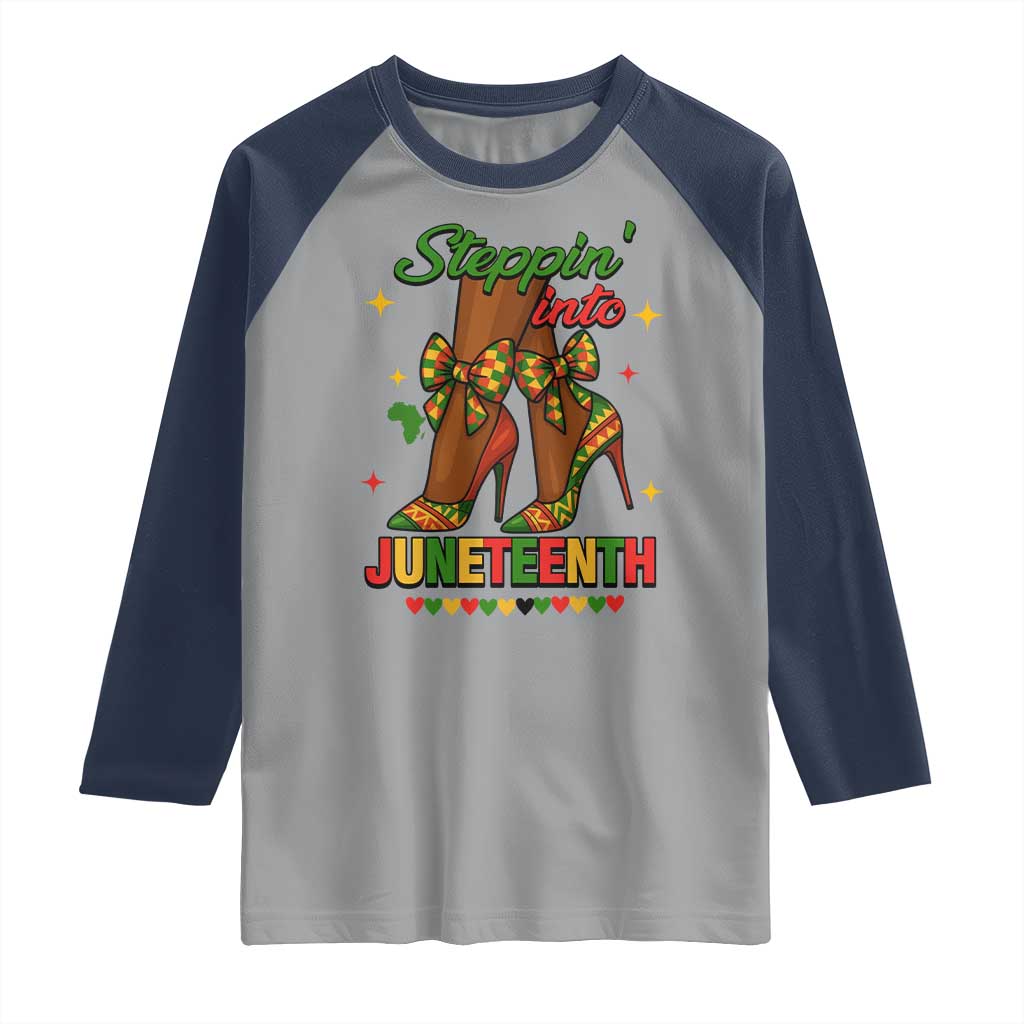 Stepping Into Juneteenth Raglan Shirt Afro Diva High with African Pride TS02 Sport Gray Navy Print Your Wear