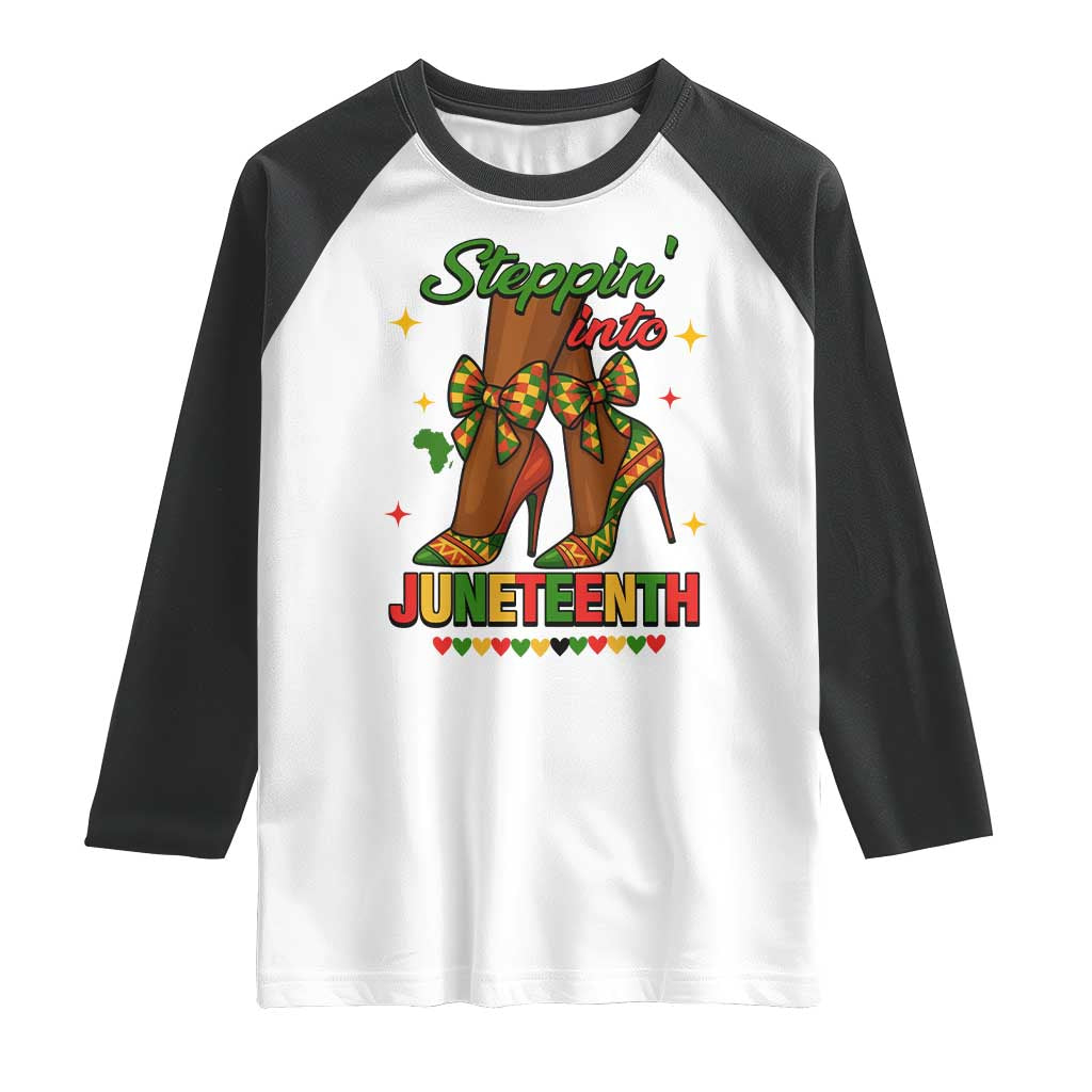 Stepping Into Juneteenth Raglan Shirt Afro Diva High with African Pride TS02 White Black Print Your Wear