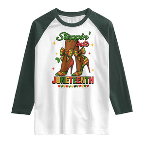 Stepping Into Juneteenth Raglan Shirt Afro Diva High with African Pride TS02 White Dark Forest Green Print Your Wear