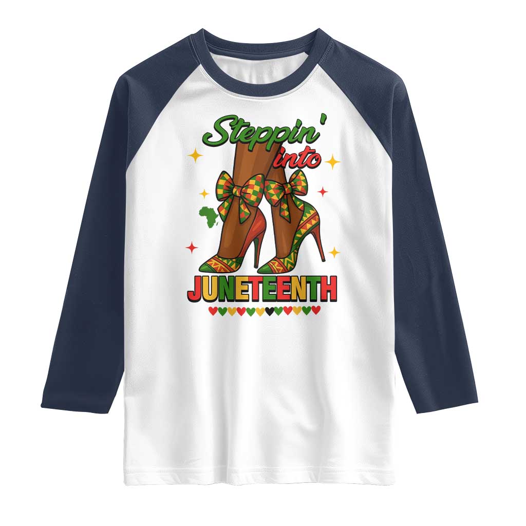 Stepping Into Juneteenth Raglan Shirt Afro Diva High with African Pride TS02 White Navy Print Your Wear