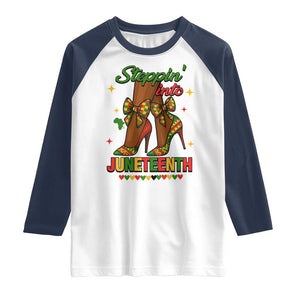 Stepping Into Juneteenth Raglan Shirt Afro Diva High with African Pride TS02 White Navy Print Your Wear
