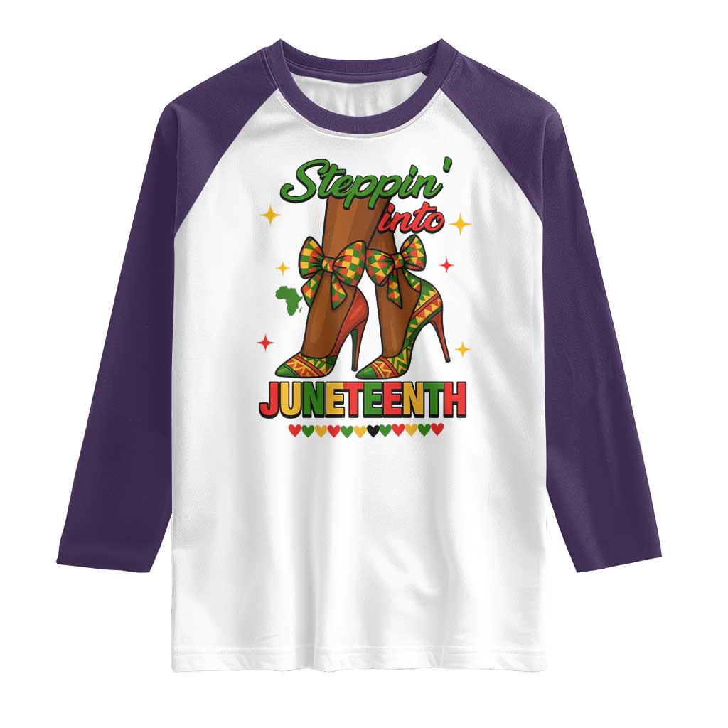 Stepping Into Juneteenth Raglan Shirt Afro Diva High with African Pride TS02 White Purple Print Your Wear