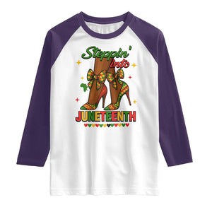 Stepping Into Juneteenth Raglan Shirt Afro Diva High with African Pride TS02 White Purple Print Your Wear