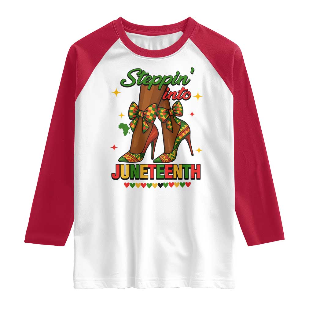 Stepping Into Juneteenth Raglan Shirt Afro Diva High with African Pride TS02 White Red Print Your Wear
