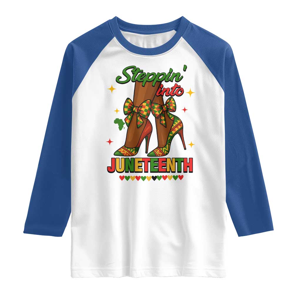 Stepping Into Juneteenth Raglan Shirt Afro Diva High with African Pride TS02 White Royal Print Your Wear