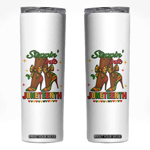 Stepping Into Juneteenth Skinny Tumbler Afro Diva High with African Pride TS02 White Print Your Wear