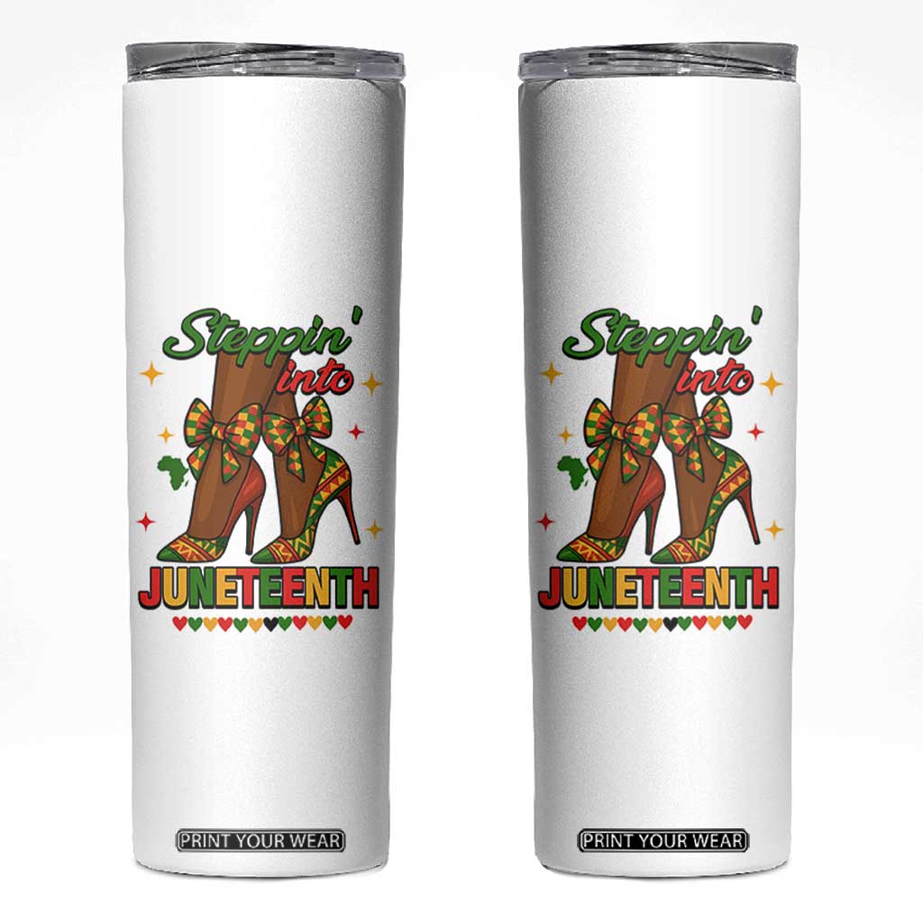 Stepping Into Juneteenth Skinny Tumbler Afro Diva High with African Pride TS02 White Print Your Wear