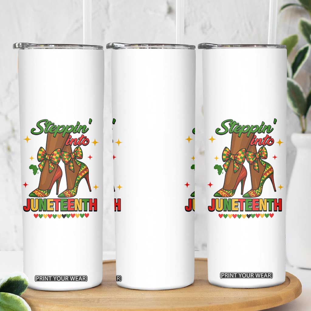 Stepping Into Juneteenth Skinny Tumbler Afro Diva High with African Pride TS02 Print Your Wear