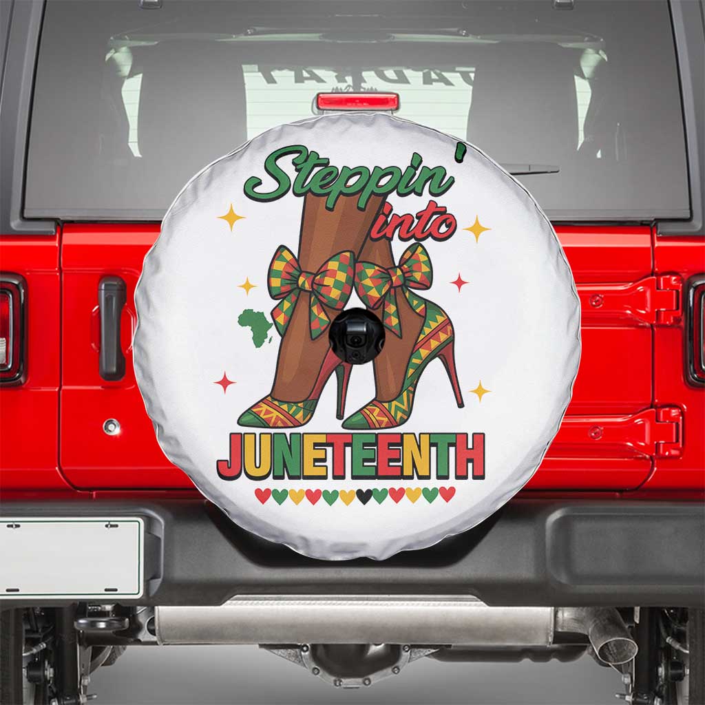 Stepping Into Juneteenth Spare Tire Cover Afro Diva High with African Pride TS02 White Print Your Wear