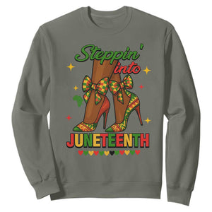 Stepping Into Juneteenth Sweatshirt Afro Diva High with African Pride TS02 Military Green Print Your Wear