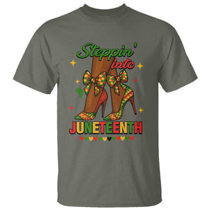 Stepping Into Juneteenth T Shirt Afro Diva High with African Pride TS02 Military Green Print Your Wear