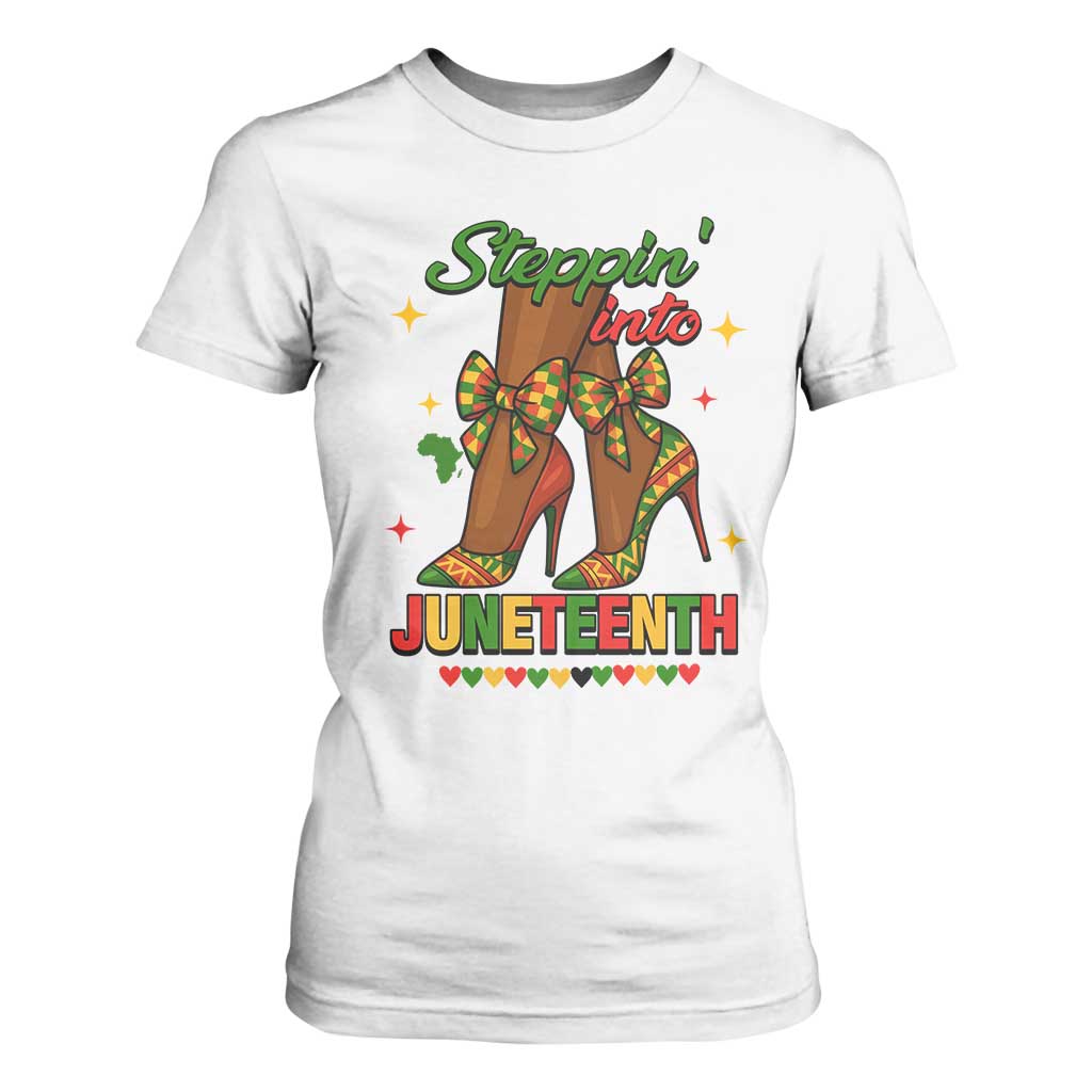 Stepping Into Juneteenth T Shirt For Women Afro Diva High with African Pride TS02 White Print Your Wear