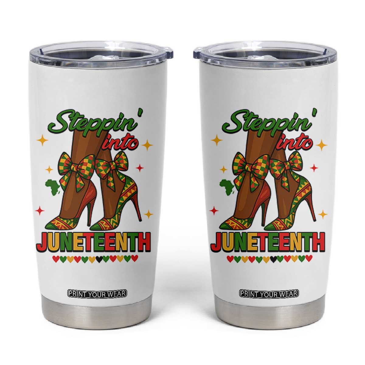 Stepping Into Juneteenth Tumbler Cup Afro Diva High with African Pride TS02 White Print Your Wear
