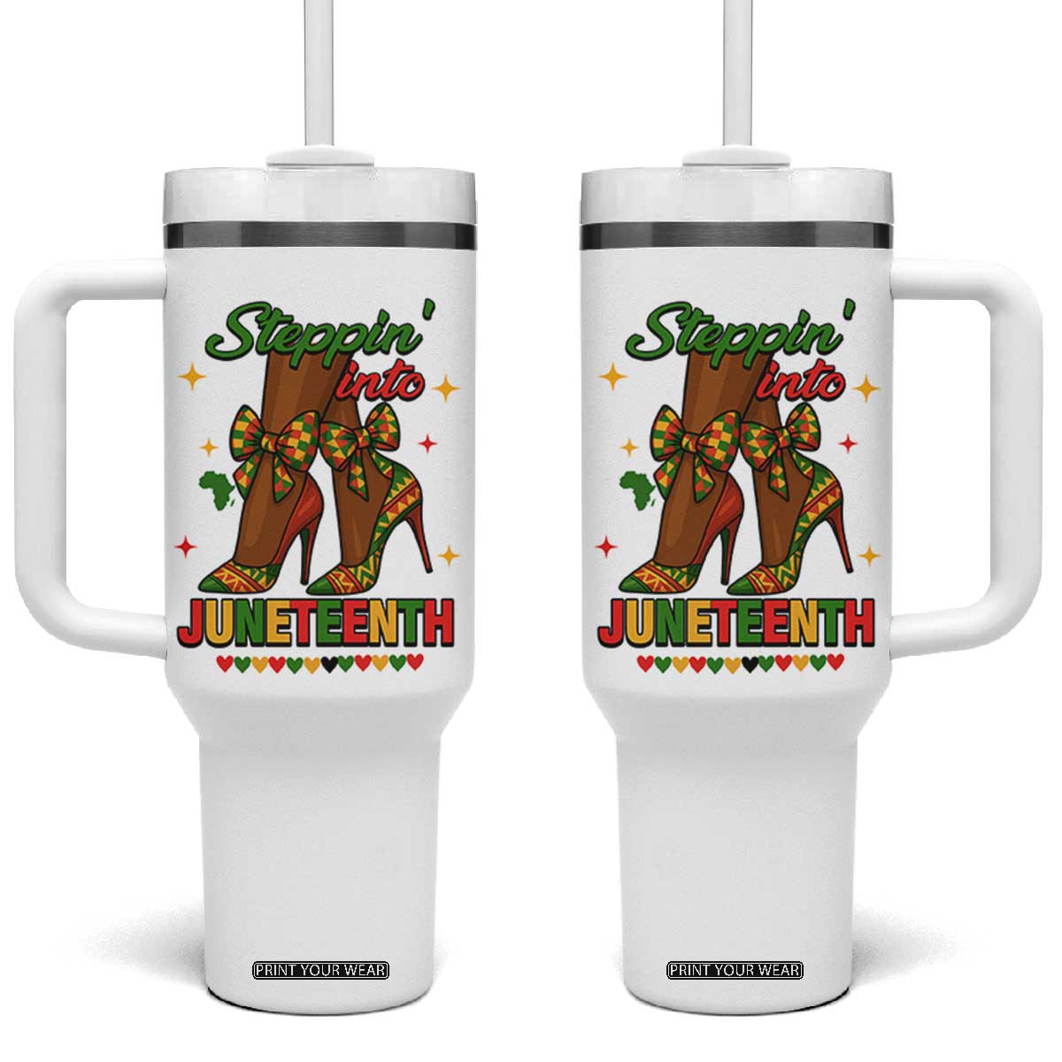 Stepping Into Juneteenth Tumbler With Handle Afro Diva High with African Pride TS02 One Size: 40 oz White Print Your Wear