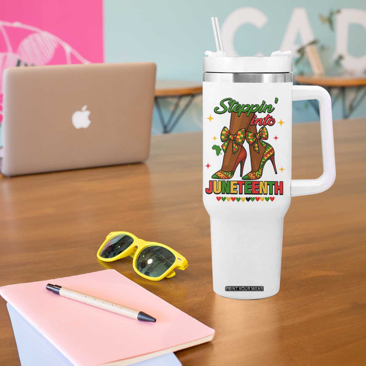 Stepping Into Juneteenth Tumbler With Handle Afro Diva High with African Pride TS02 Print Your Wear