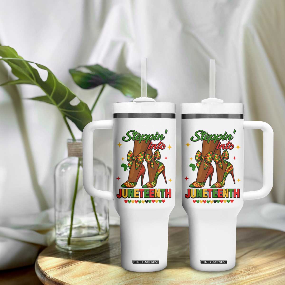 Stepping Into Juneteenth Tumbler With Handle Afro Diva High with African Pride TS02 Print Your Wear
