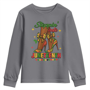 Stepping Into Juneteenth Youth Sweatshirt Afro Diva High with African Pride TS02 Charcoal Print Your Wear