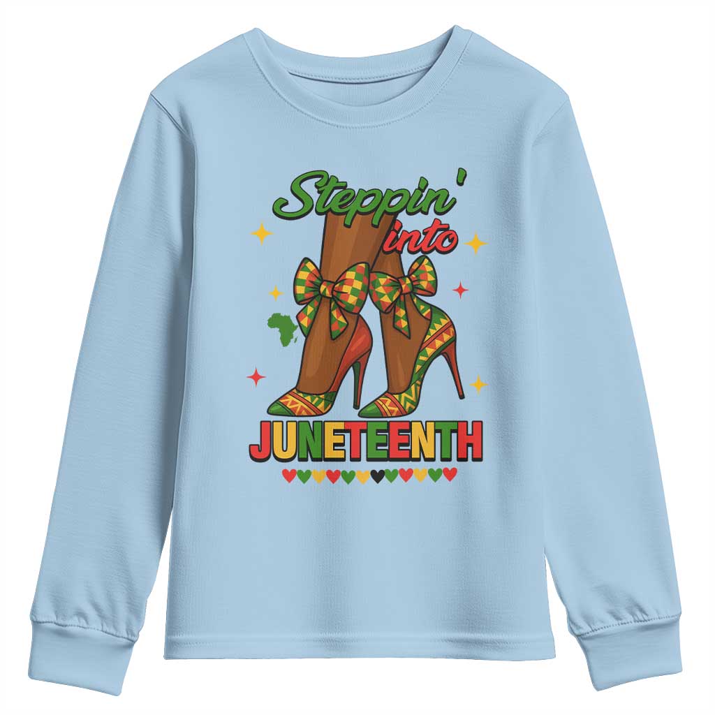 Stepping Into Juneteenth Youth Sweatshirt Afro Diva High with African Pride TS02 Light Blue Print Your Wear