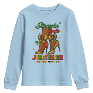 Stepping Into Juneteenth Youth Sweatshirt Afro Diva High with African Pride TS02 Light Blue Print Your Wear