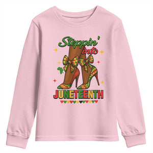 Stepping Into Juneteenth Youth Sweatshirt Afro Diva High with African Pride TS02 Light Pink Print Your Wear
