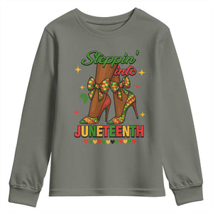 Stepping Into Juneteenth Youth Sweatshirt Afro Diva High with African Pride TS02 Military Green Print Your Wear