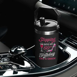 Stepping Into My 60th Birthday Flip Straw Tumbler Like A Queen Pink Wine Glass TS02 Print Your Wear