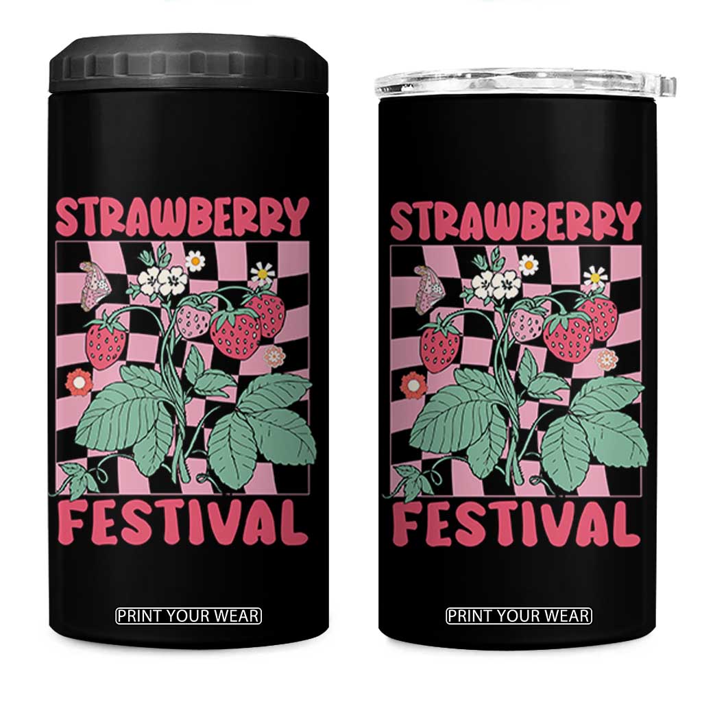 Strawberry Festival 4 in 1 Can Cooler Tumbler Fruit Lover Botanical Retro Groovy TS02 One Size: 16 oz Black Print Your Wear