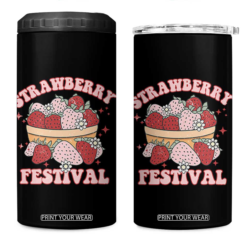 Strawberry Festival 4 in 1 Can Cooler Tumbler Retro Strawberries Fruit Lover TS02 One Size: 16 oz Black Print Your Wear