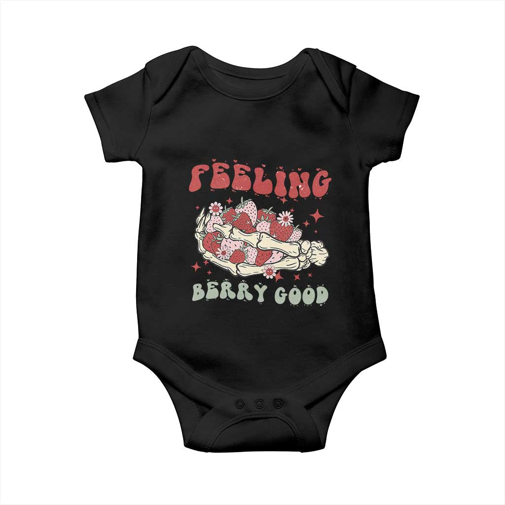 Strawberry Festival Baby Onesie Feeling Berry Good Fruit Lover Skeleton Hand TS02 Black Print Your Wear