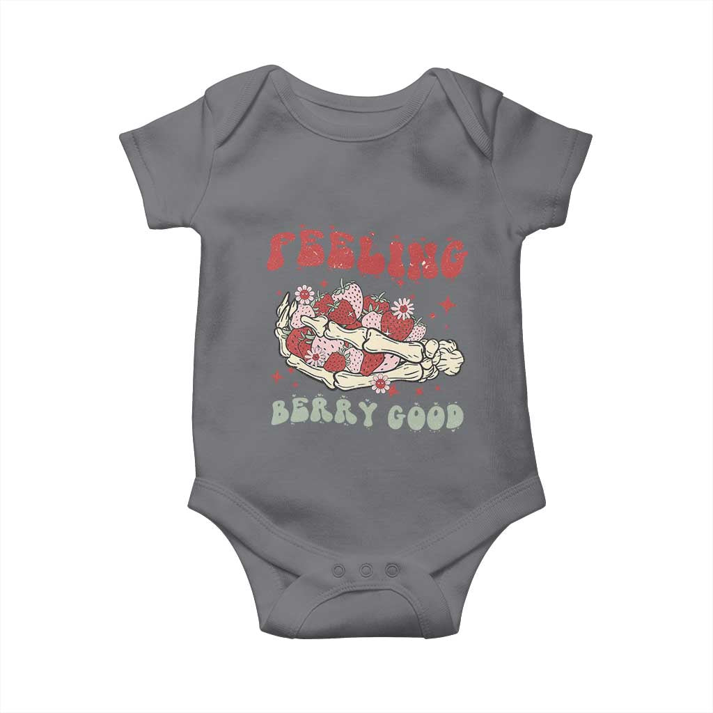 Strawberry Festival Baby Onesie Feeling Berry Good Fruit Lover Skeleton Hand TS02 Charcoal Print Your Wear