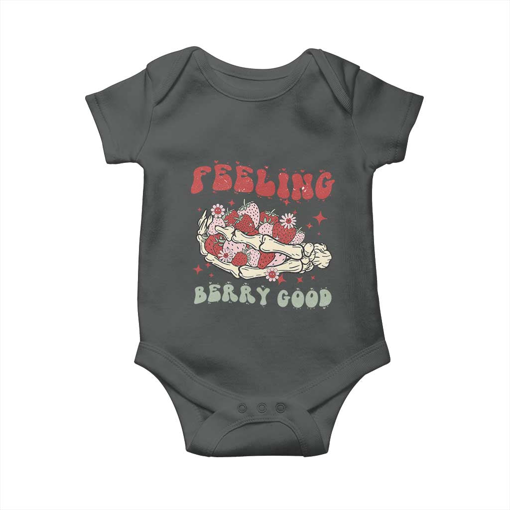 Strawberry Festival Baby Onesie Feeling Berry Good Fruit Lover Skeleton Hand TS02 Dark Heather Print Your Wear