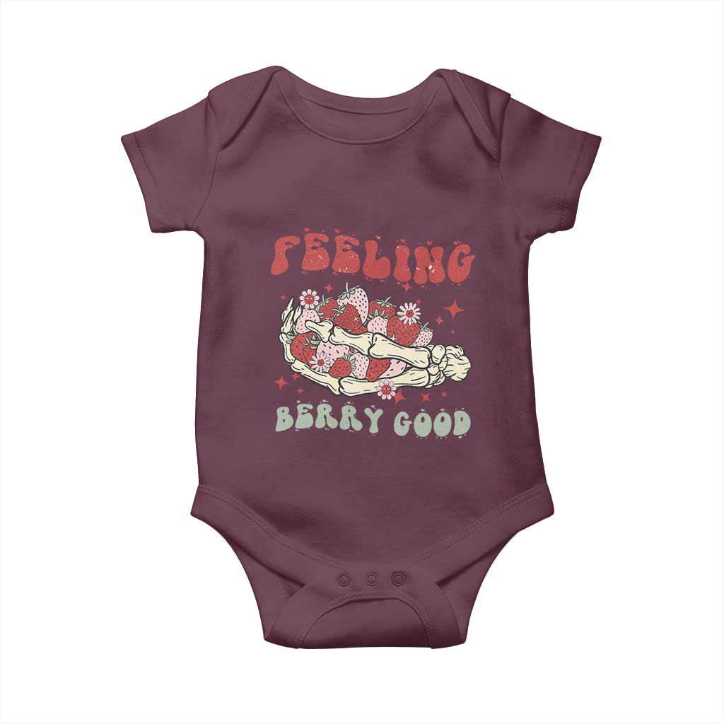 Strawberry Festival Baby Onesie Feeling Berry Good Fruit Lover Skeleton Hand TS02 Maroon Print Your Wear