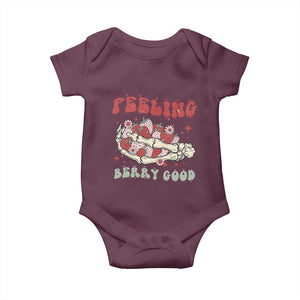 Strawberry Festival Baby Onesie Feeling Berry Good Fruit Lover Skeleton Hand TS02 Maroon Print Your Wear