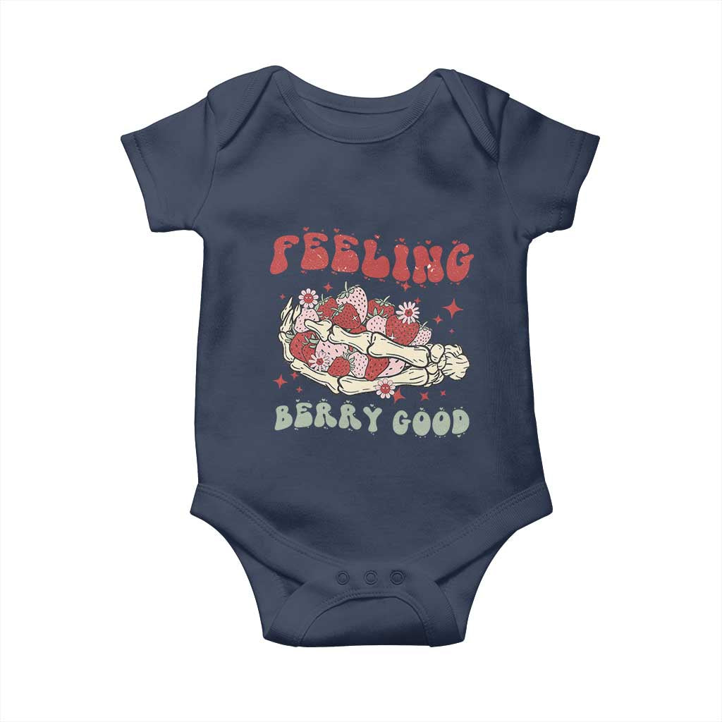 Strawberry Festival Baby Onesie Feeling Berry Good Fruit Lover Skeleton Hand TS02 Navy Print Your Wear