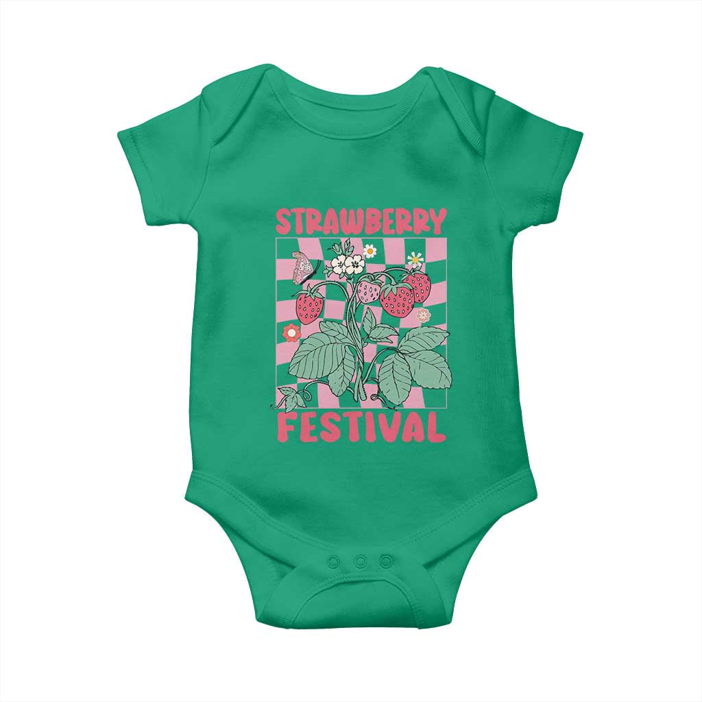 Strawberry Festival Baby Onesie Fruit Lover Botanical Retro Groovy TS02 Irish Green Print Your Wear