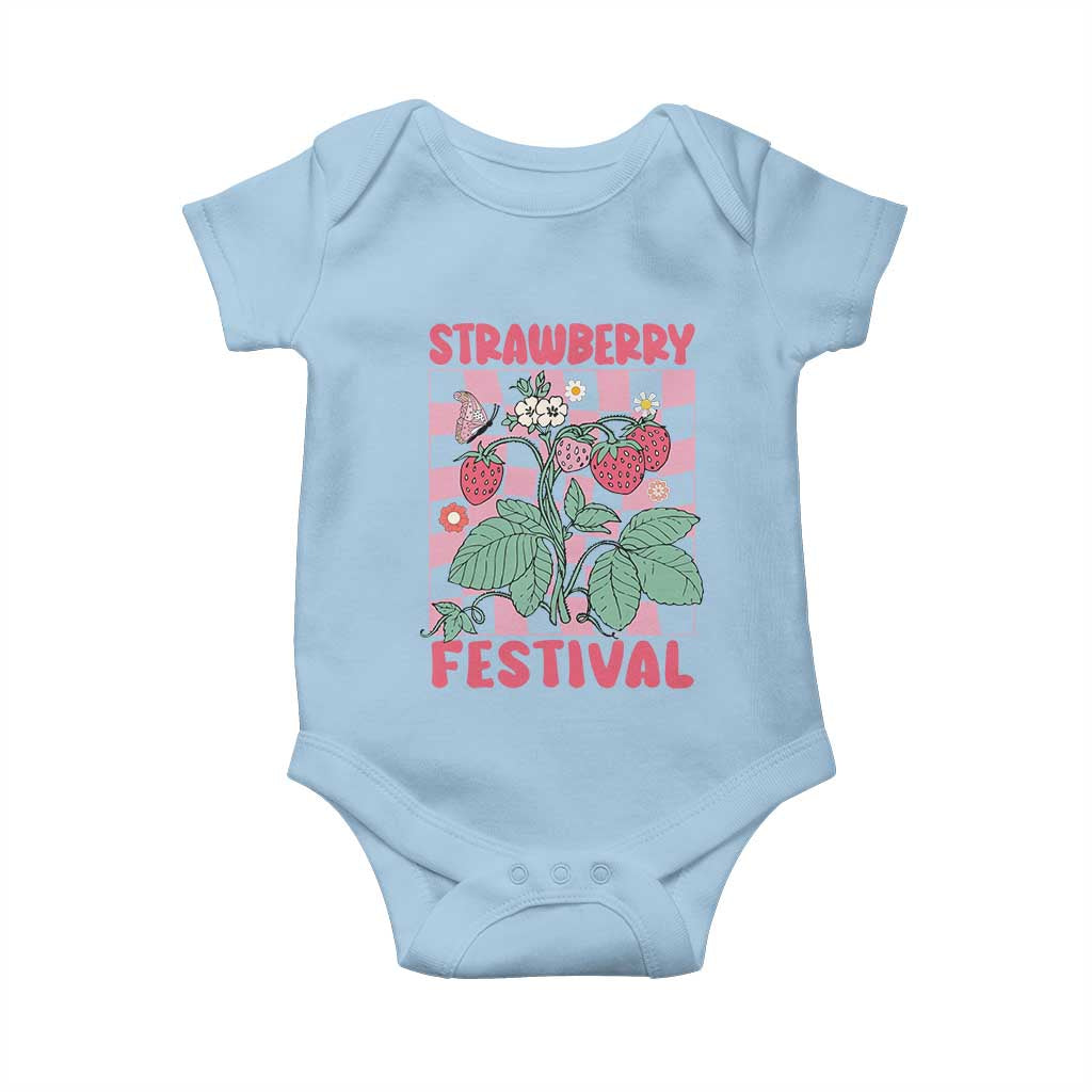 Strawberry Festival Baby Onesie Fruit Lover Botanical Retro Groovy TS02 Light Blue Print Your Wear
