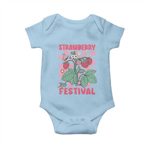 Strawberry Festival Baby Onesie Fruit Lover Botanical Retro Groovy TS02 Light Blue Print Your Wear