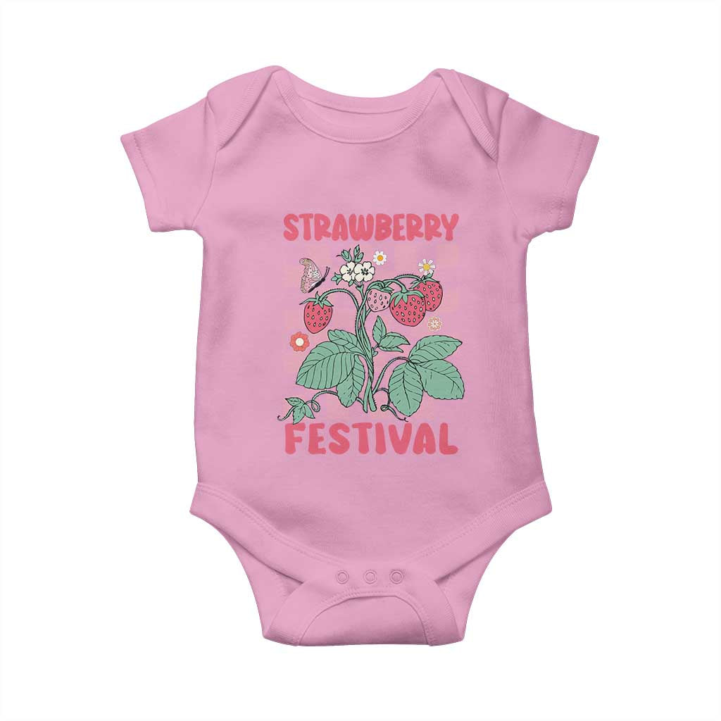 Strawberry Festival Baby Onesie Fruit Lover Botanical Retro Groovy TS02 Light Pink Print Your Wear