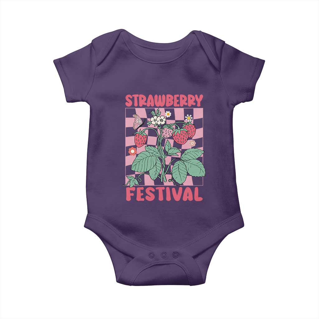 Strawberry Festival Baby Onesie Fruit Lover Botanical Retro Groovy TS02 Purple Print Your Wear
