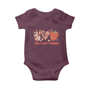 Strawberry Festival Baby Onesie Peace Love Strawberry Cute Fruit Lover TS02 Maroon Print Your Wear